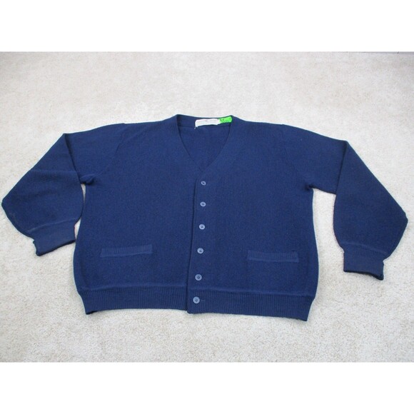 VINTAGE Peruvian Connection Cardigan Sweater Men Large Alpaca Blue Grandpa Peru - Picture 1 of 10